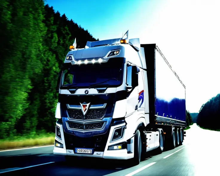 a dorugoramon truck on the road, raw photo,cinematic shot,realistic,professional lighting,professional photography, <lora:DORUgoramon:0.75>