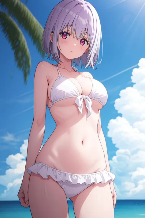 Shinjou Akane,bikini,white bikini,arm_below_breasts,