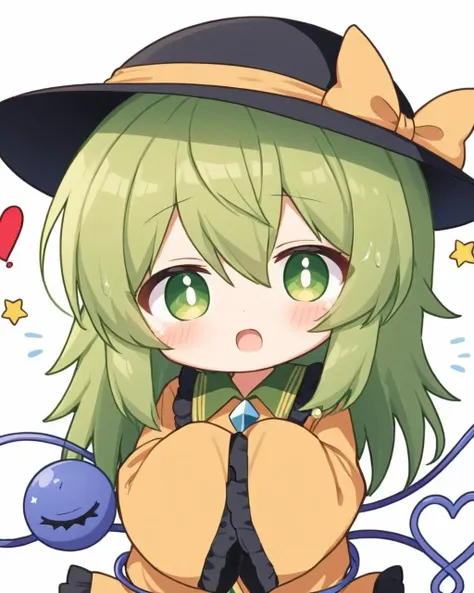 komeiji koishi,>_<, hat, third_eye, 1girl, black_headwear, blush, yellow_shirt, simple_background, open_mouth, tears, long_sleeves, solo, crying, diamond_button, flying_sweatdrops, diamond_\(shape\), bow, white_background, yellow_ribbon, heart_of_string, chibi, holding, pov_hands
<lora:komeiji_koishi_image10724_2023-12-20-000004:1>,star-shaped_pupils,symbol-shaped_pupils,. gorgeous,key visual, vibrant, studio anime,award-winning, professional, highly detailed,high budget, cinemascope