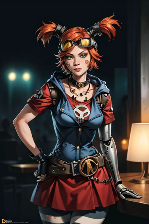 masterpiece, best quality, 1girl, solo, looking at viewer, <lora:gaigebl2-guy-v2:.95>, gaigebl2, goggles on head, twintails, freckles, bandaid on face, single mechanical arm, choker, gloves, belt, skirt, striped pantyhose, hood, necklace, torn clothes <lora:_beautiful_detailed_eyes:0.3> <lora:detailmaker:1> photorealism, high contrast, photorealistic digital art trending on Artstation 8k HD high definition detailed realistic, detailed, skin texture, hyper detailed, realistic skin texture, armature, best quality, ultra high res, (photorealistic:1.4), high resolution, detailed, raw photo, sharp re, rich colors hyper realistic lifelike texture dramatic lighting unrealengine trending on artstation cinestill 800