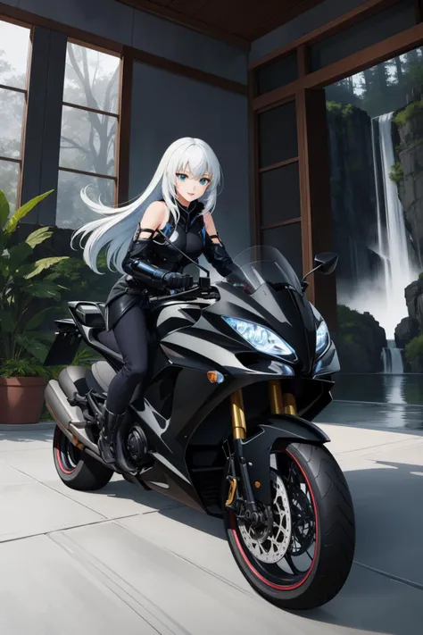 1girl, (art by Ruan Jia:0.9) , detailed Photograph, (dark indigo theme:0.7) , Sharp focus of a Art & Language Odious ([Alligator:4 wheeled vehicle:2]:1.3) , Waterfall background, dense indoors with Orchid, Winter, in focus, Shameless, Shock Art, Starlight, still, Fujifilm XT3, Low shutter, Monochromatic dark green filter, Alabaster lightning bolts, Batik, extremely hyper aesthetic, pixiv
