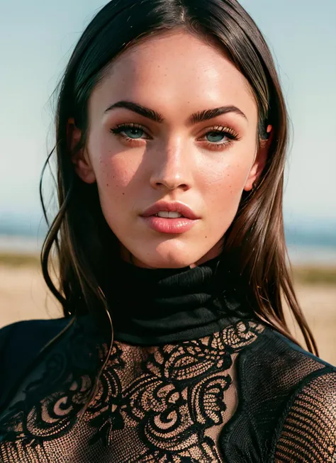 A stunning intricate full color portrait of (Megan Fox:1), wearing a black turtleneck, epic character composition, by ilya kuvshinov, alessio albi, nina masic, sharp focus, natural lighting, subsurface scattering, f2, 35mm, film grain, <lyco:Megan Fox:1.1>