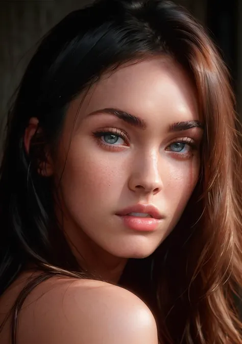 portrait of Megan Fox, epic (photo, studio lighting, hard light, sony a7, 50 mm, matte skin, pores, colors, hyperdetailed, hyperrealistic), <lyco:Megan Fox:1.1>