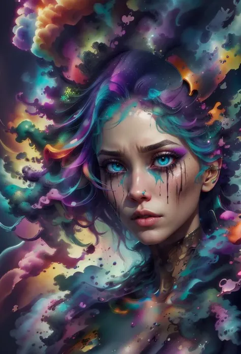 1girl, solo, picture of a beautiful dissolving woman, looking at viewer, intricate, absurdres, highest-quality, extremely-detailed, masterpiece, 8k UHD, 4k HDR, RAW photograph, film-grain, <lora:depth_of_field_slider_v1:8> <lora:EdobWomanAquarel_v1.0:0.7> <lora:ral-dissolve-sd15:0.9> ral-dissolve <lora:LowRA:0.6> <lora:color_slider_v10:3> <lora:colorful_fumes:0.7> colorful_fumes, (drips:0.7), sad, melancholic, <lora:contrast_slider_v10:-2>