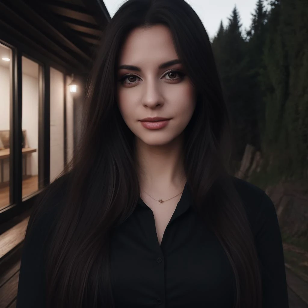 house, peop Best_QualityPos, RAW photo, intricate details, best quality, 8k uhd, soft lighting, 1girl, solo, sweetanita, long hair, brown eyes, black collared shirt, outdoors <lora:Sweet_Anita:0.7> <lora:LowRA:0.6>