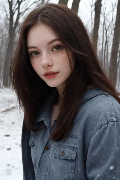 (face frame:1.2), portrait photo of a Analuk22, pale skin, freckles, ( long shirt:1.2), innocent, winter forest, fog, snow in the air, snowy, <lora:picxer_real:0.6>,  <lora:LowRA_v2:0.7>