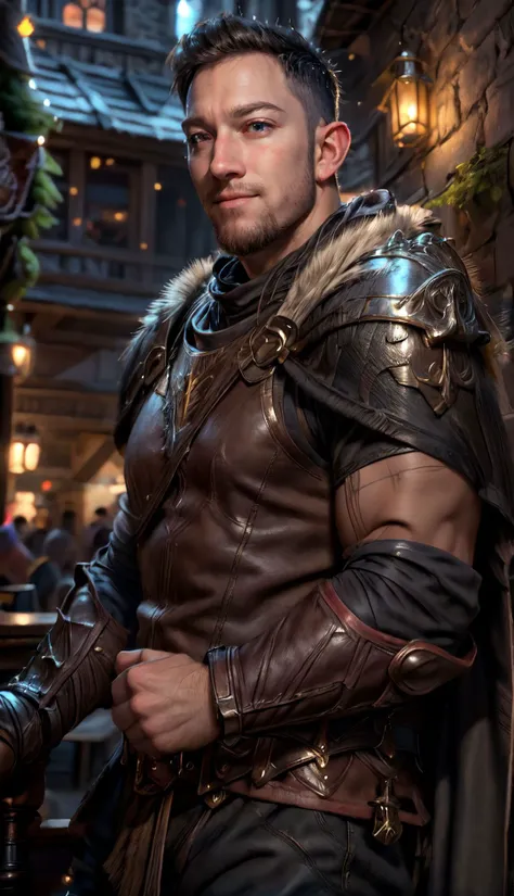 anime, 1boy, (detailed fur lined cape, fighter, leather gauntlets, thigh boots, standing, armor, knees to full body photo), cletic, looking at viewer, wild eyes, detailed face, cocky smile, thick beard,
(background is night, tavern:1.3),
cinematic lighting, volumetric lighting ,
<lora:GoodHands-vanilla:1> (nice hands, perfect hand:1.2),
<lora:Lighting_LowRA(dark theme):0.35>
<lora:LIGHTING_epiNoiseoffset_v2:0.25>
<lora:add_detail:0.25>
<lora:hairdetailer:1>
<lora:adventurer2.0-6:1>
<lora:delicate_armor_V2:0.25>
<lora:khorne:0.25> khorne, skull, armor
<lora:ip-adapter-faceid-plusv2_sd15_lora:1>
<lora:1_BODY_weight_slider_v2(-5 to 5):1>
<lora:1_BODY_gender_slider_v1(-5 to 5):-3>
<lora:1_BODY_muscle_slider_v1(-3 to 5):2>