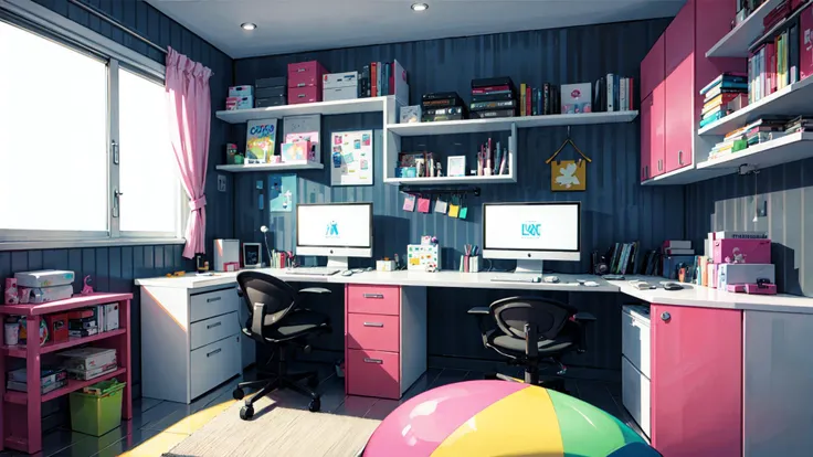 ((best quality)), ((masterpiece)), 1girl, bedroom, gaming room, gamer desktop, gaming chart, neon room