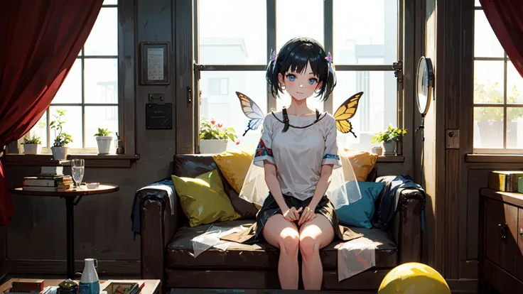 ((best quality)), ((masterpiece)), twin sisters, 2 girl, double exposure, butterflies, Rainbows