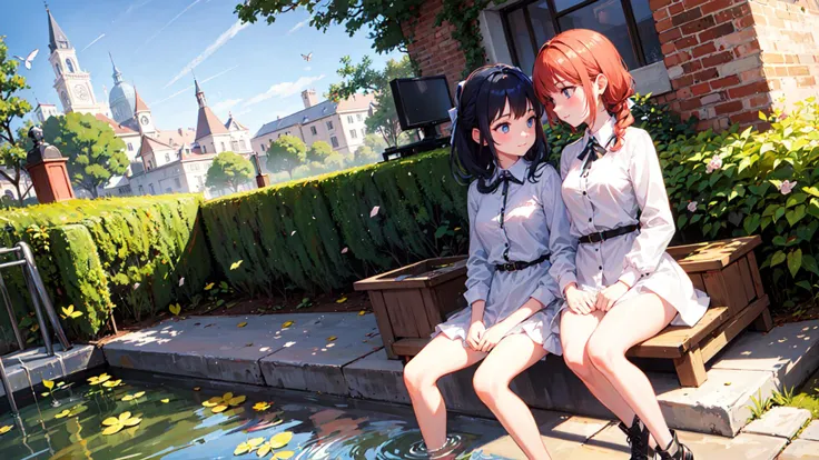 ((best quality)), ((masterpiece)), twin sisters, ((2 girls)), butterflies, Rainbows ,double exposure
