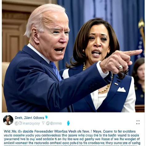 WomanYellingP1, pointing, 1girl/1boy, President Joe Biden pointing, crying, Kamala Harris, <lyco:WomanYellingAtCatMeme:1.0>