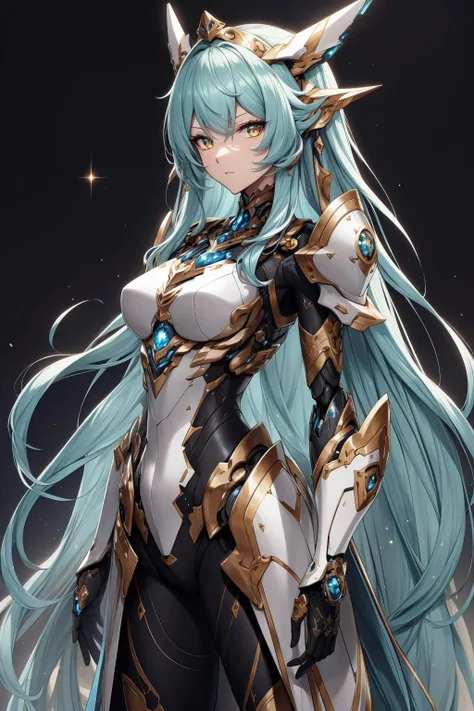 (masterpiece:1.1), (highest quality:1.1), 1girl, mecha, robot, armor, bodysuit, mechanical arms, mysterious expression, magical, magical effects like sparkles or energy, flowing robes, mystical background, rim lighting, side lighting, cinematic light, ultra high res, 8k uhd, film grain, best shadow, delicate, RAW, light particles, detailed skin texture, detailed cloth texture, beautiful detailed face, intricate details, ultra detailed, mecha musume, mechanical arms, headgear, bodysuit, (plants:1.3), gold, luxury, (teal), (looking at viewer), nijimecha, SMM, fantasy00d