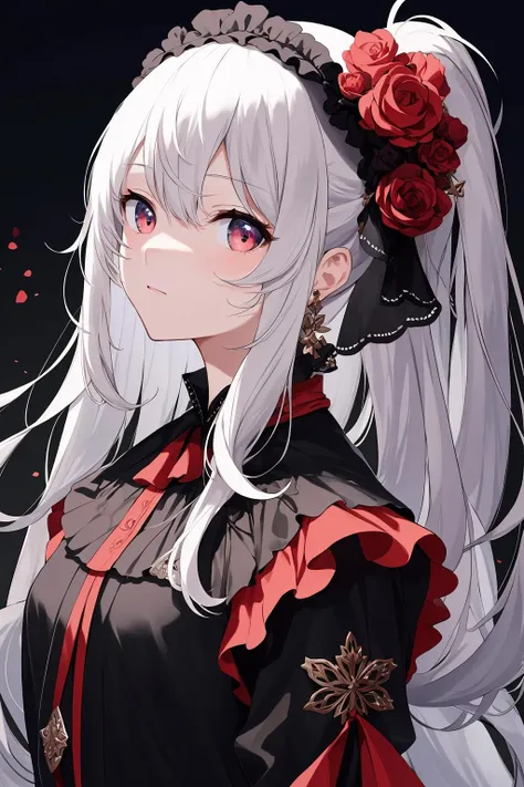 (masterpiece:1.0), (highest quality:1.12), (HDR:1.0), a girl, illustration, cover art, (black:1.2), (portrait), coral background, splash, (animal ear fluff:0.7)
