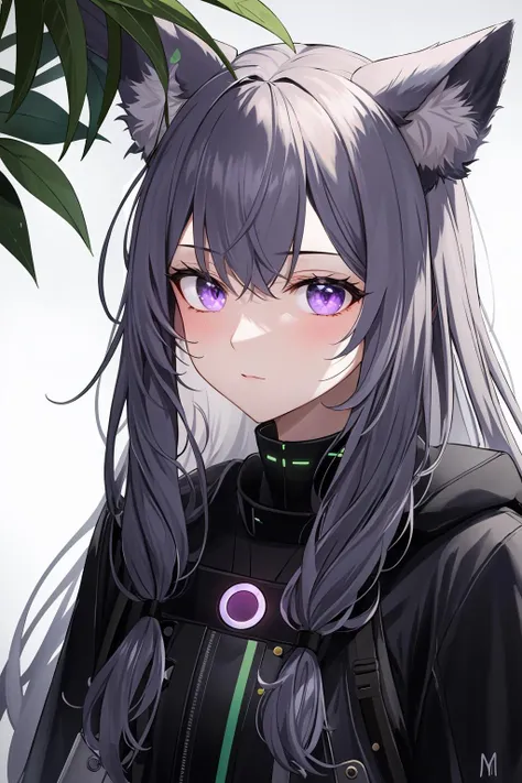 (masterpiece:1.1), (highest quality:1.1), (HDR:1.0), extreme quality, cg, (negative space), detailed face+eyes, 1girl, fox ears, animal ear fluff, (plants:1.18), (fractal art), (bright colors), splashes of color background, colors mashing, paint splatter, complimentary colors, neon, (thunder tiger), compassionate, electric, limited palette, synthwave, fine art, tan skin, upper body, (violet and coral:1.2), time stop