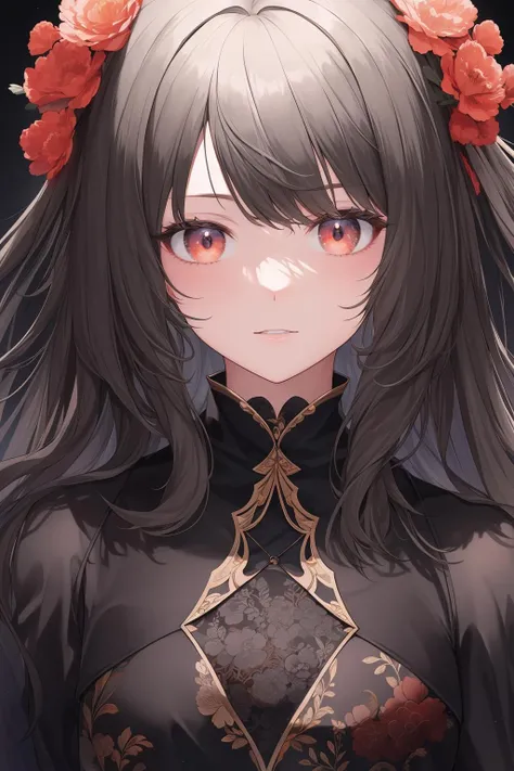 (masterpiece:1.0), (highest quality:1.12), (HDR:1.0), a girl, illustration, cover art, (black:1.2), (portrait), coral background, splash, (animal ear fluff:0.7)
