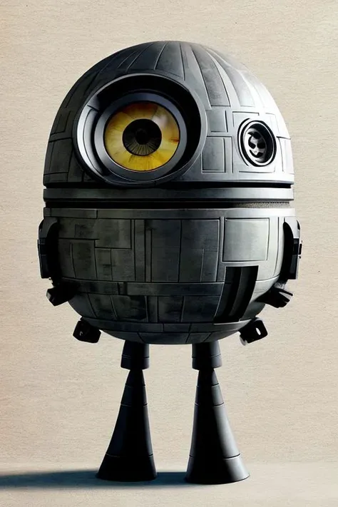 death star, MinionStyle, (illustration | sketch | portrait), face, head, hands and legs