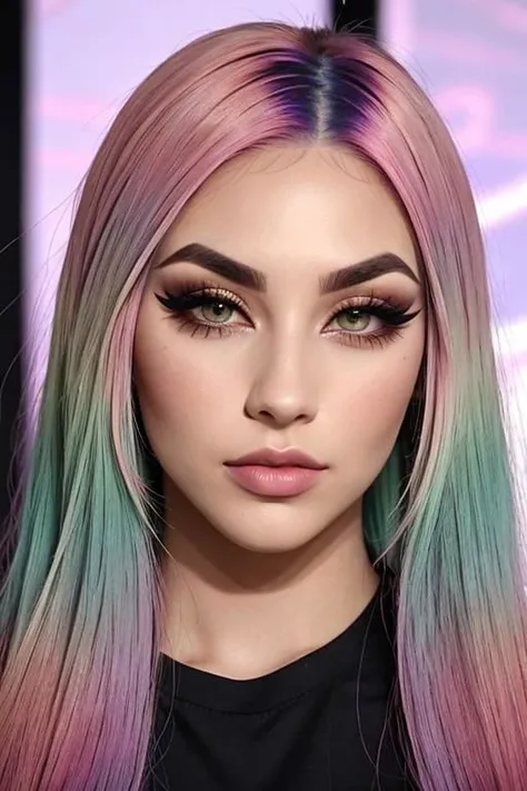 (The best quality, 4k, 8k, High Resolutions, Masterpiece:1.2), ultra detailed, detailed face, Detailed lips and eyes..........., cute makeup , attractive appearance, expressive face, realist,
BREAK ,Beautiful Caucasian woman with shoulder length messy wavy pink hair, , Big pink eyes, clear skin, Slim and athletic, hair that covers one eye,
BREAK (dynamic pose), medium breasts , happy expression , Soft sunlight illuminating the scene, Subtle movement of the wind in the hair, happy expression, gloomy atmosphere, kindly, Natural lighting that emphasizes your features..........., Subtle shadows that add depth and dimension to the image....... , beautiful girl 16 years oldow dash , rainbow colored hair , rainbow colored hair , elegant dress , aviation elegant hotel, whole body ,mlp , Rainbow dash , posing at home , laying in bed , Winter clothes , Warm clothes , whole body , Teenage model , wear mak, blue eye shadow