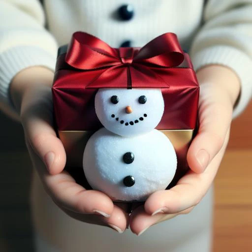 <lora:gift_v1:0.5>, gift, gift_box, snowman, hand