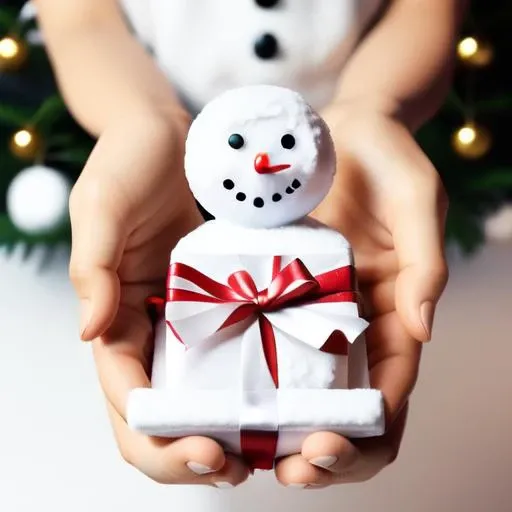 <lora:gift_v1:0.5>, gift, gift_box, snowman, hand