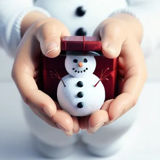 <lora:gift_v1:0.5>, gift, snowman, hand