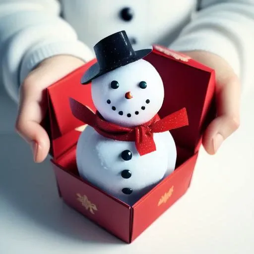 <lora:gift_v1:0.5>, gift, gift_box, snowman, hand
