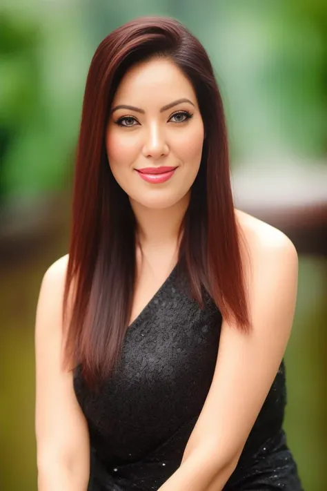 a photo of a woman, stylish, outdoor professional portrait, head-shot, slight smile, cute, monsoon wether,munmun <lora:munmun:1>