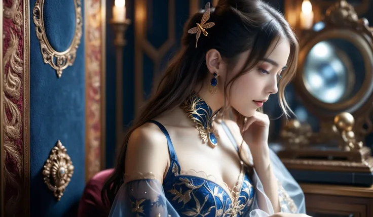 In a striking 8K HDR scene, a stunning Korean woman, 22 years old, lies peacefully in a black coffin surrounded by plush pillows. The deep box is set against a rich black background, accentuating the beauty of the subject. Her exquisite deep-V neckline kebaya attire is embroidered with superb detail, showcasing her round and firm breasts, perfect cleavage, and beautiful eyebrows. Her closed eyes and mouth give an air of serenity, while her visible and absolute cleavage leave nothing to imagination. The scene is bathed in saturated colors, highlighting every intricate aspect from the ball skirt to her clean face, straight body, detailed hand perfect hands, straight body, own hands together, own hand on stomach, detailed hands, perfect hands.