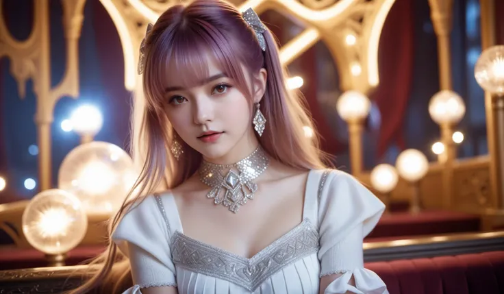 (Best quality,masterpiece,ultra realistic:1.3), (extremely intricate masterful beautiful:1.3), (hyperrealistic photography,photorealistic:1.4),(extremely ultra-detailed),RAW, (natural skin, detailed skin),(skindentation:0.3),(Art Nouveau:1.3),(vivid colors:1.3),(close portrait:1.3),(Beautiful fractal art:1.3),(((photo raw)),),peerlessly beautiful idol, beautiful detailed eyes,showing fashion wear,(see-through_clothing),(very_long_hair),(Elegant posture),shine,glowing,sparkling, film grain texture,analog photography aesthetic,dynamic composition,beautiful spirals,energy coalescing and vibrating,(dynamic angle,dynamic pose),(whole_body:1.3),(sitting:1),
gothic_lolita,wearing see-through (ballgown:1),
(female legal age, plump, central asian, amber eyes, deviated septum nose, tapered chin, unusual cheeks, broad forehead, square face shape with round forehead, red carpet makeup , violet blunt cut hair, admiration wearing wool honeycomb muted cuffed shorts, sweater, flats, , hands on the forehead, displaying fatigue or exhaustion, constricting full body clothing, cowl neck, quantum-linked graphene, aztec, Glass, Short Sleeves, Asymmetrical Hemline, Empire Waist, Pleated Skirt, Pocket Flaps,,coin pockets,,Pockets,,Bow Accents,,open back,,Muted Wash),(baggy upper body clothing, synth-silk, nocturnal juice, long sleeves, maxi length, drop waist, logo placement,Illusion Back,,choker),(intense included (i1) garnet (also a mineral), heart cut, checkerboard cut facets, 1.50 carat, hypnotic, submetallic, white gold, toughness, stalwart, stabilization, bar setting, handmade, unusual, classic, edwardian, talisman and amulets),( enchanted forest soffit,bridge,celestial mechanics),(growing,fun-filled,navigational),(theaters and cinemas, plywood, String Lights (Fairy Lights),Incandescent Outdoor Lamps, strobe lights),
(gold),(silver),colorful aura,diamond,platinum, luxury,charming,alluring,seductive,erotic,enchanting
SimplePositiveXLv2