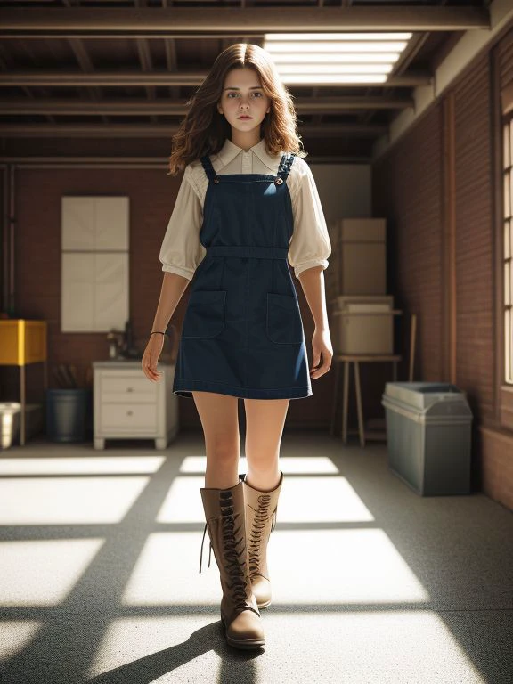 <lora:LCM_LoRA_Weights_SD15:0.8>
Gabby_Stallone wearing
pinafore dress, blouse, and ankle boots,
garage,
dramatic ambiance and interesting perspective illuminated by exquisite volumetric lighting using (scattered shadows) for depth, best quality masterpiece composition, rich color and sharp focus, depth of field, detailed and cinematic scene