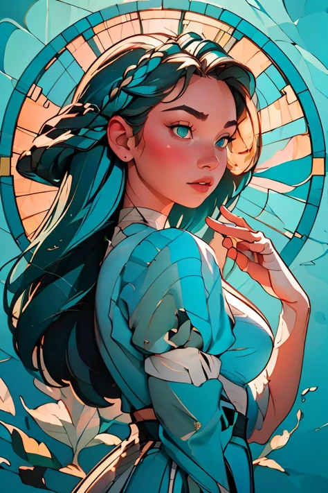 (masterpiece, best quality), 1girl,  Teal blue Faux Hawk, Size C breasts,    <lora:GLASS:1> \(boli\)