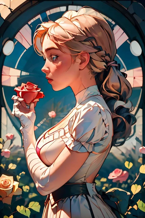 (masterpiece, best quality), 1girl, Dusty Rose Dutch Braid Ponytail, big breasts, <lora:GLASS:1> \(boli\)