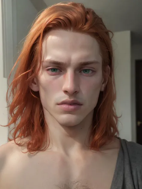 (8k, RAW photo, best quality, masterpiece:1.2), (realistic, photo-realistic:1.4), ultra-detailed, (high detailed skin:1.2), 8k uhd, dslr, soft lighting, high quality, film grain, Fujifilm XT3, professional lighting, handsome 1man , (thin lips:1.3), masterpiece, best quality, green eyes, long red hair, pale skin, (strong wide jaw:1.3), brutal, <lora:PrettyBoyV2:1>