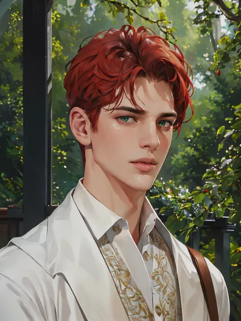 (8k, RAW photo, best quality, masterpiece:1.2), (realistic, photo-realistic:1.4), ultra-detailed, (high detailed skin:1.2), 8k uhd, dslr, soft lighting, high quality, film grain, Fujifilm XT3, professional lighting, handsome 1man , (thin lips:1.5), masterpiece, best quality, green eyes, red hair undercut hairstyle, pale skin, (strong wide jaw:1.3), brutal, <lora:PrettyBoyV2:1>