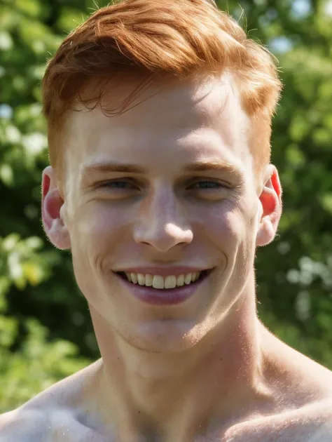 (8k, RAW photo, best quality, masterpiece:1.2), (realistic, photo-realistic:1.4), ultra-detailed, (high detailed skin:1.2), (Caucasian) pale skin, white and red hair, smiling handsome 1man,  <lora:PrettyBoyV2:1>  <lora:lyco_humans_v10:0.6>