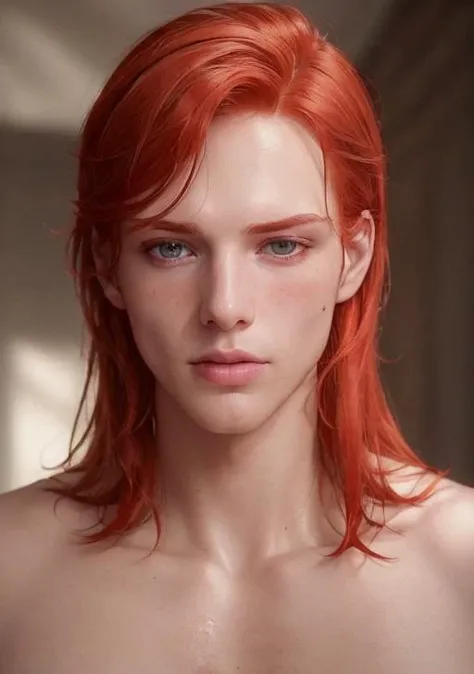 portrait of men, caucasian men, red hair, <lora:prettyBoy:0.7>, beautiful face (8k, RAW photo, best quality, masterpiece:1), (realistic, photo-realistic:1), ultra-detailed, (high detailed skin:1), 8k uhd, dslr, soft lighting, high quality, film grain, long hair, slightly open mouth, brutal, extrs thin lips, angry expression,