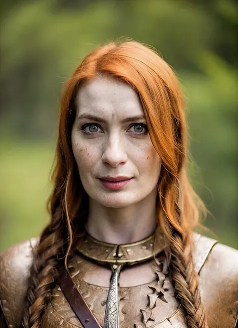 A stunning intricate full color portrait of (35 years old sks woman:1) as (viking warrior woman), (barbarian), epic character composition, by ilya kuvshinov, alessio albi, nina masic, sharp focus, natural lighting, subsurface scattering, f2, 35mm, film grain, <lora:locon_felicia_v1_from_v6_64_32:1.4>