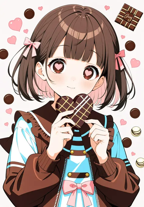 (chocolates:2.0), 1girl, solo, valentine, ribbons, (chocolates heart-shaped pupils:1.5), heart-shaped cutoff, chocolates on body, chocolates on hair, (chocolates clothes:1.5), melted chocolates, transparent, simple background, pink tone color, emphasis lines
BREAK
illustration, sketch, anime, cute style, aesthetic style, masterpiece, best quality, amazing quality, official art, wallpaper, concept art,
cute, kawaii, moe,beautiful and detailed skin, realistic skin, 3d skin, detailed background, ultra detailed, photorealistic