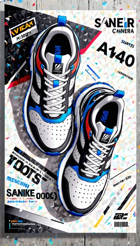 advertising poster style sneaker, professional, modern, product-focused, commercial, eye-catching, highly detailed