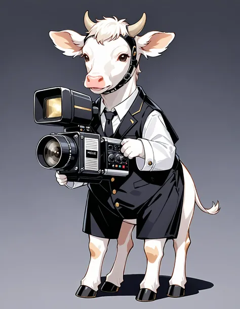 Calf wearing Movie director outfit, no humans,