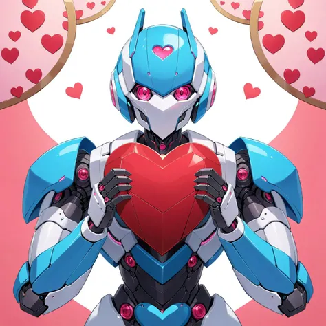 masterpiece, best quality, valentine, romantic, Valentine's Day, heart pattern background, robot holding heart