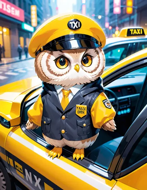 Owlet wearing Taxi driver outfit
