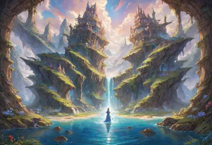 (masterpiece), (best quality), (ultra-detailed), fantasy landscape, illustration, disheveled hair, detailed eyes, perfect composition, moist skin, intricate details, earrings, by wlop, ethereal fantasy concept art of  fantasy landscape . magnificent, celestial, ethereal, painterly, epic, majestic, magical, fantasy art, cover art, dreamy