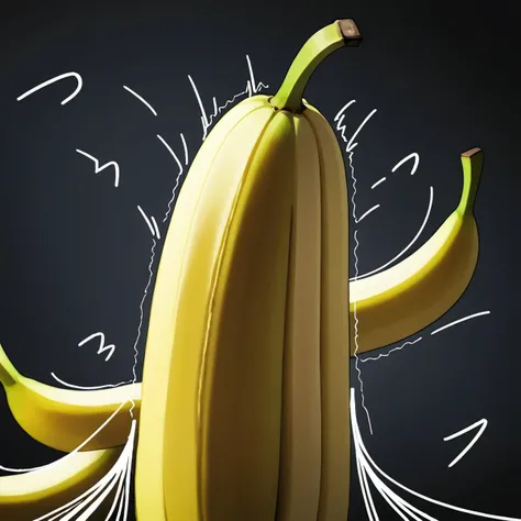 banana, moody, (trembling, motion lines, sound effects:1.3), no humans, simple background, masterpiece, best quality