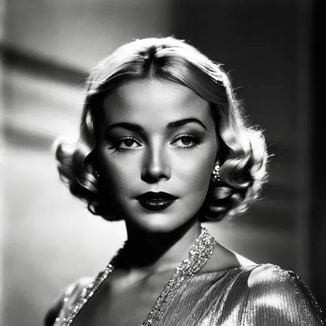 (Skin texture),High quality closeup black and white  portrait photograph of a 1930s film noir actress in the spotlight, glamour, old hollywood charm,    olxdunne,    <lora:oliviadunne_juggerX_xl_1_st_wocap-olxdunne-000081:1>