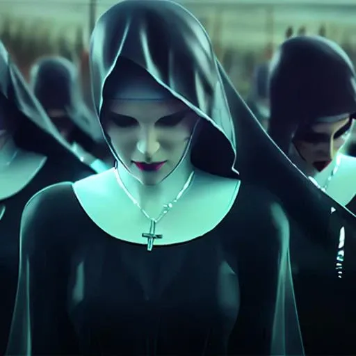 nun,robe,cross necklace, white collar,black veil,(night:1),
,
<lora:nun2:1>