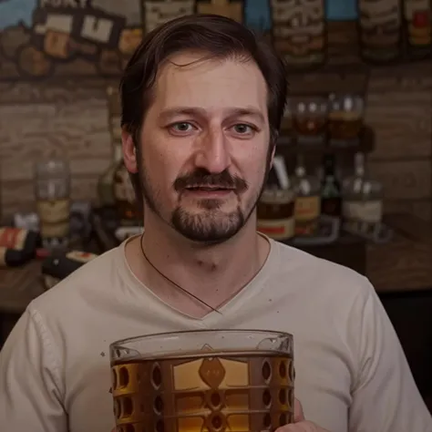 <lora:rekieta_v6:1>, rekieta, facial hair, holding whiskey glass