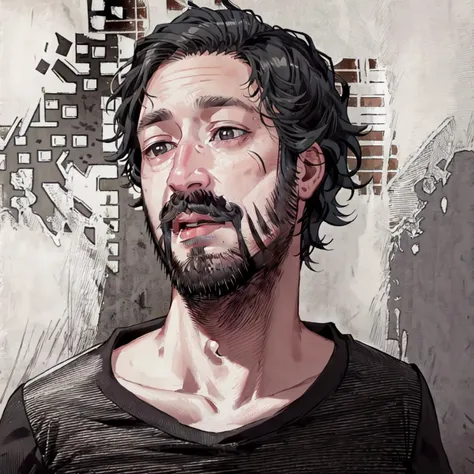 1boy, facial hair, male focus, solo, beard, mustache, realistic, portrait, black hair, open mouth, black eyes, looking at viewer, shirt, masterpiece, best quality,