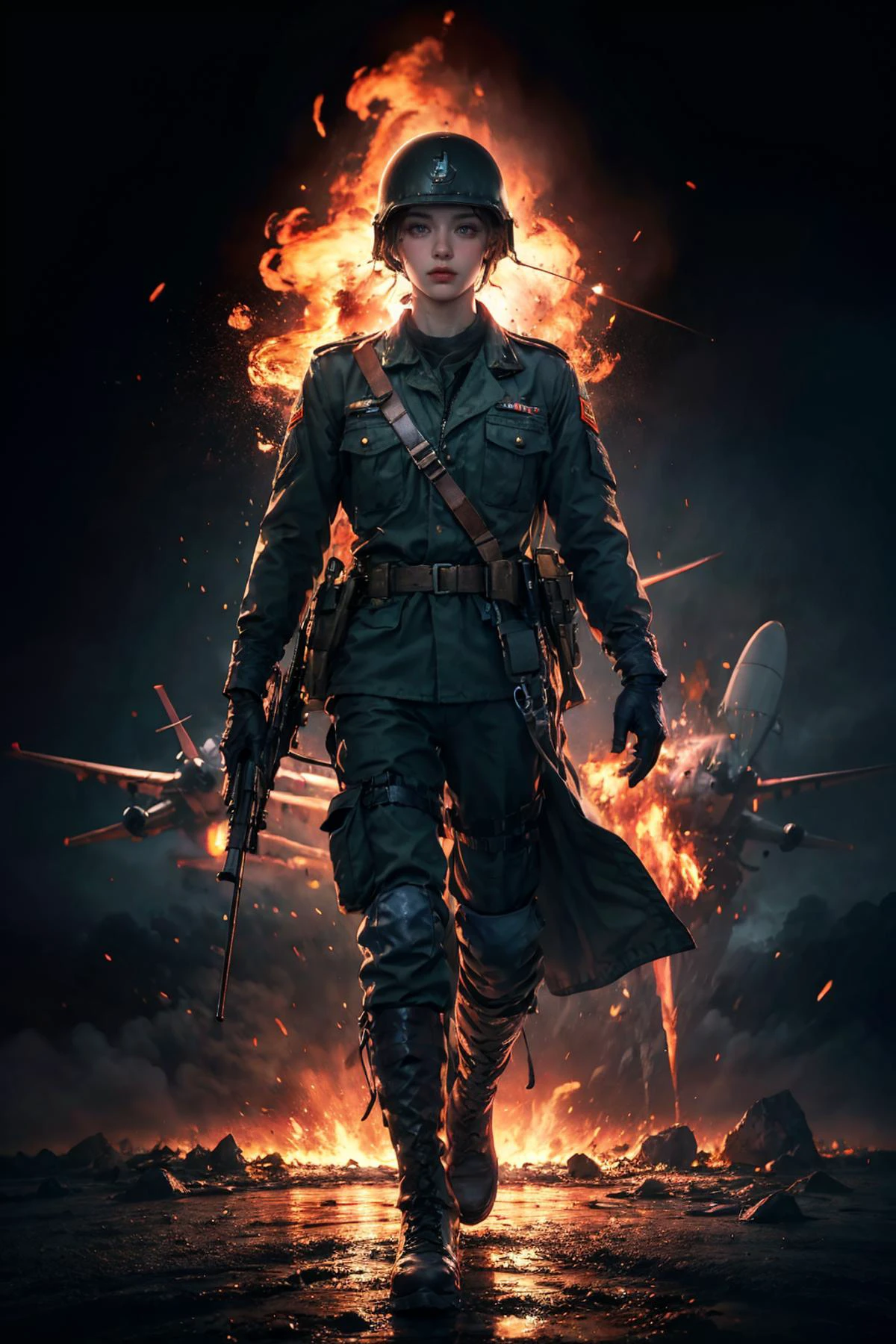 1girl,
heavy rain,
bfbfbf, fire, battlefield, Best quality, ultra high res, excellent composition, cinematic atmosphere, dynamic dramatic ambient light, weapon, embers, blood on weapon, explosion, mexico, wreckage, crazy, p-class battleship \(cosplay\), cape, lightning, solo, blood from mouth, halo, blood, grin, teeth, sword, machinery, blood splatter, cosplay, crazy eyes, crazy smile, red sky, sky, smile, cloud, upper body, constricted pupils, black hair, turret, fireball, headgear,
masterpiece, aesthetic
<lora:æåºæ°å´v3:0.6>