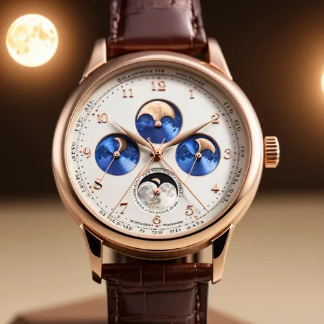 <lora:W4tch35_05XL-final:1>,an advertising photograph of a beautiful (W4tch35:1.2) as a (moon_phase:1.3) watch,on a watch stand,with detailed movement,medium shot,tilt shift,bokhe,8k wallpaper,masterpiece,photorealistic,HDR UHD,high contrast,hyper realistic,volumetric lighting,
