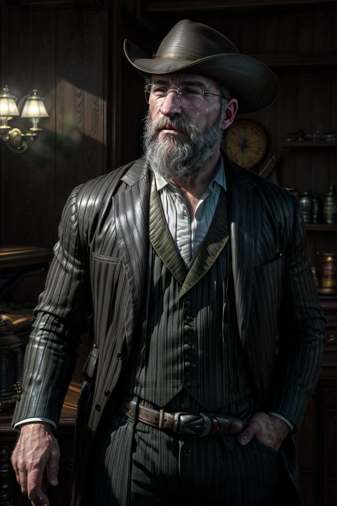 masterpiece, best quality, ultra-detailed, photo of MortNobody15 looking at viewer, solo, (full body:0.6), detailed face, (hell on wheels theme:1.1), 18th century wild west, american frontier, sheriff, holster, (cape:0.8), wild west era ranch with stable in background, arid, cinematic atmosphere, ,, <lora:difConsistency_photo:0.5>, <lora:difConsistency_detail:0.35>, <lora:difConsistency_darktheme:0.35>